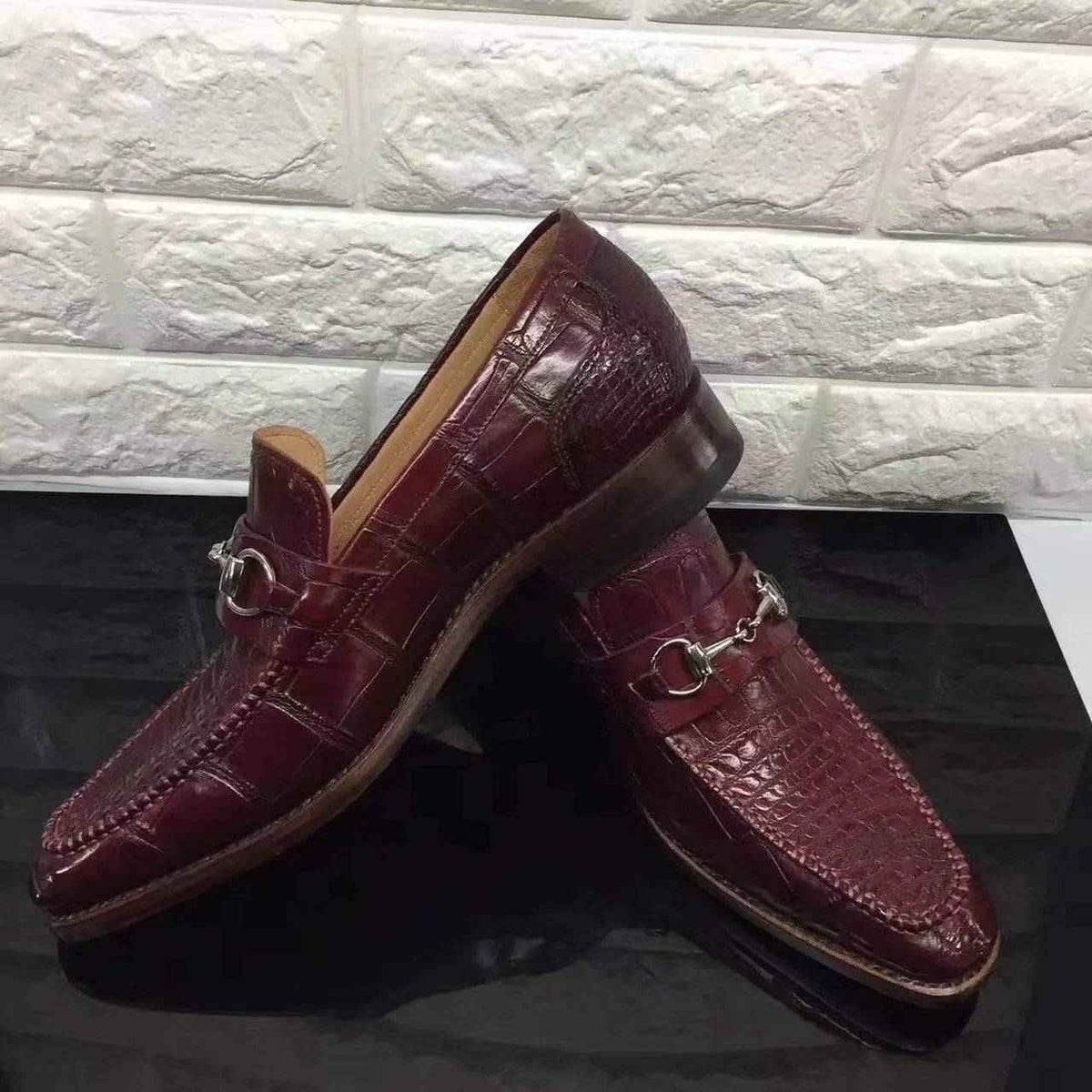 Crocodile Shoes Wine Red Genuine All-Over Crocodile Belly Skin Slip On~ Loafer Shoes for Men