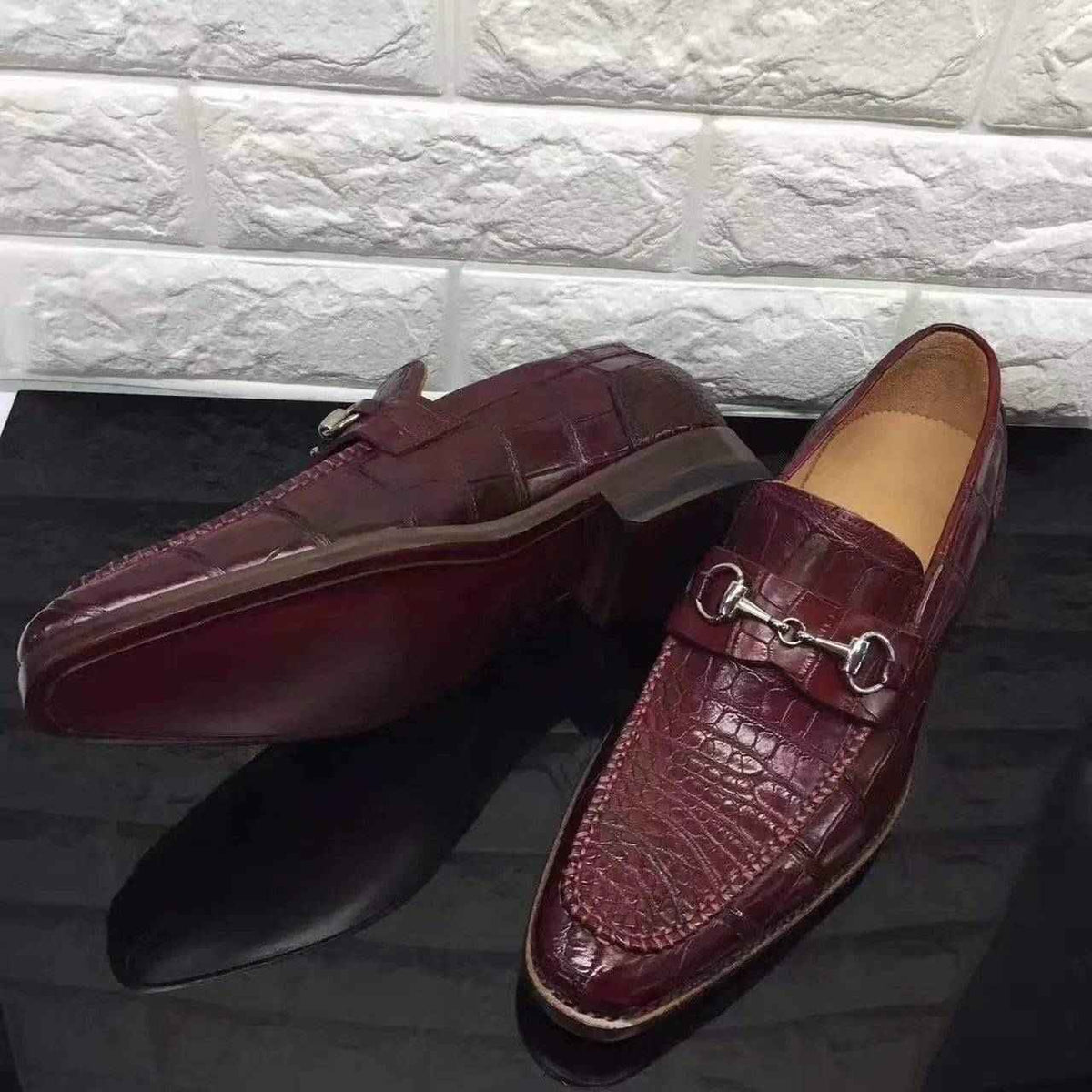Crocodile Shoes Wine Red Genuine All-Over Crocodile Belly Skin Slip On~ Loafer Shoes for Men