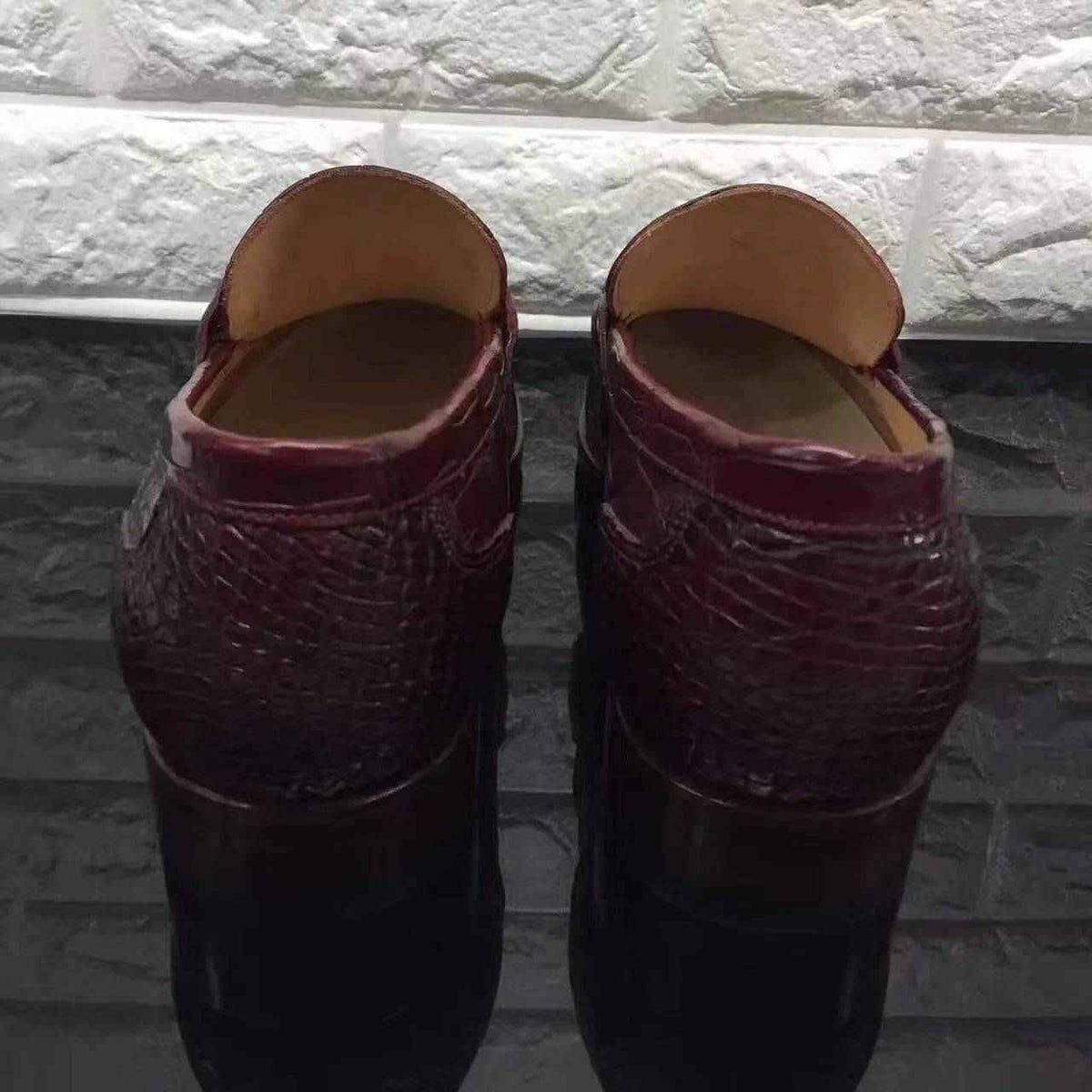 Crocodile Shoes Wine Red Genuine All-Over Crocodile Belly Skin Slip On~ Loafer Shoes for Men