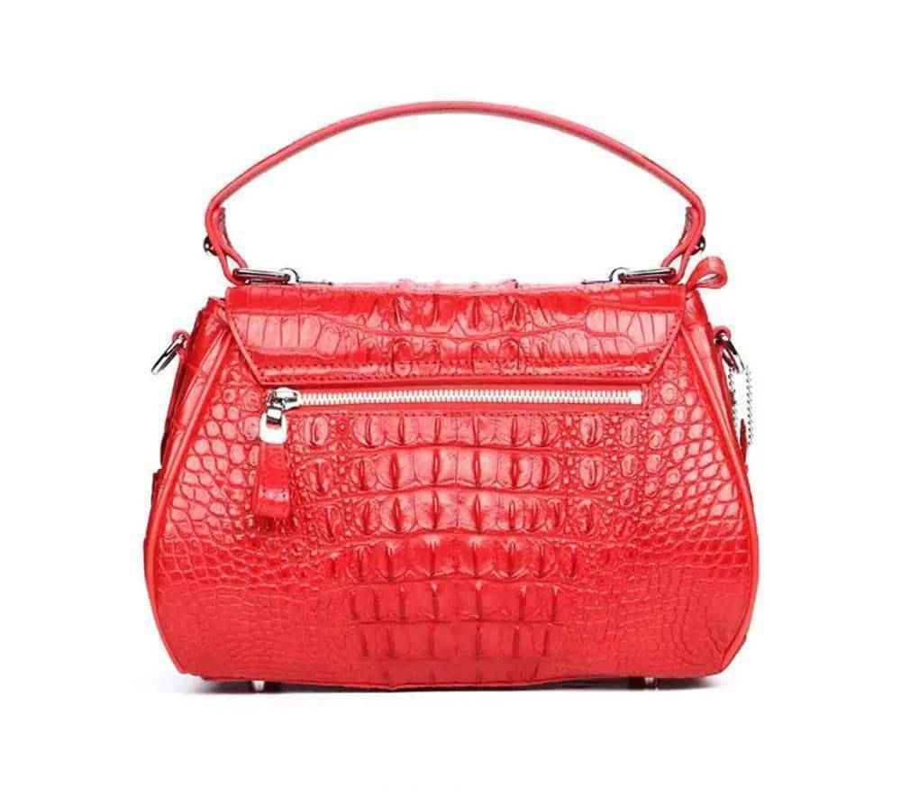 Women's Crocodile Leather Small Turn Lock Top Handle Cross Body Bag