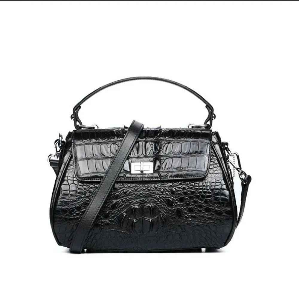 Borsa a tracolla con manico superiore, piccola, in pelle di coccodrillo da donna, con chiusura a girello
