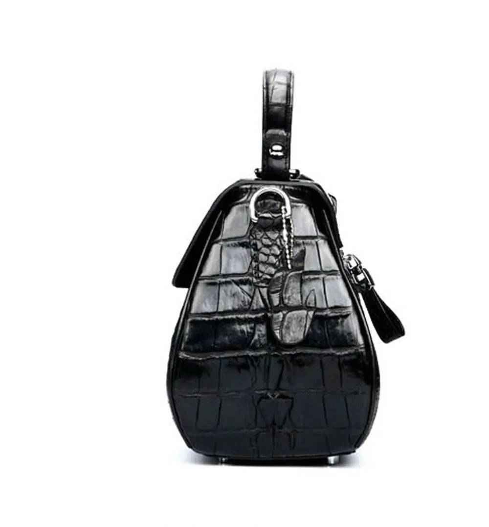 Women
's Crocodile Leather Small Turn Lock Top Handle Cross Body Bag