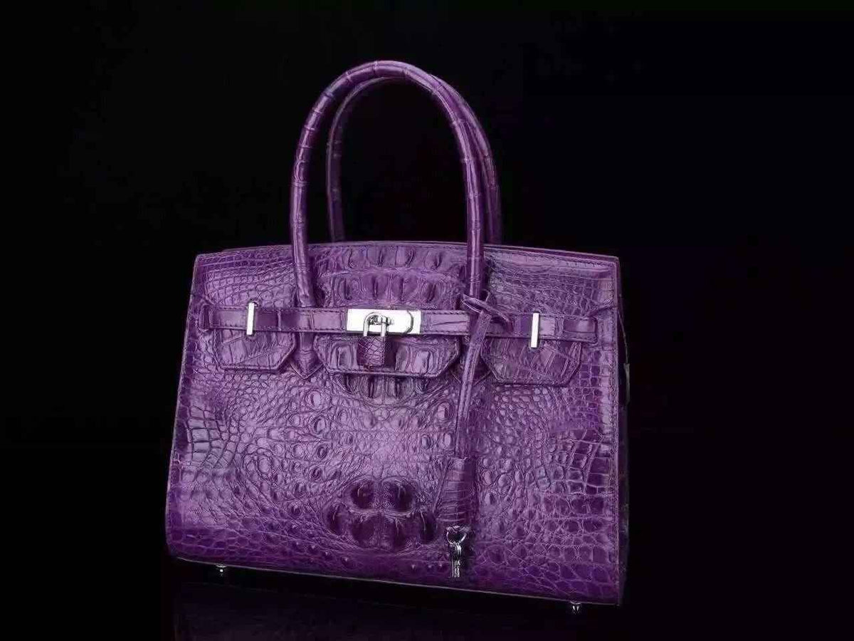 Preorder Womens Genuine Crocodile Leather Padlock Tote Handbags