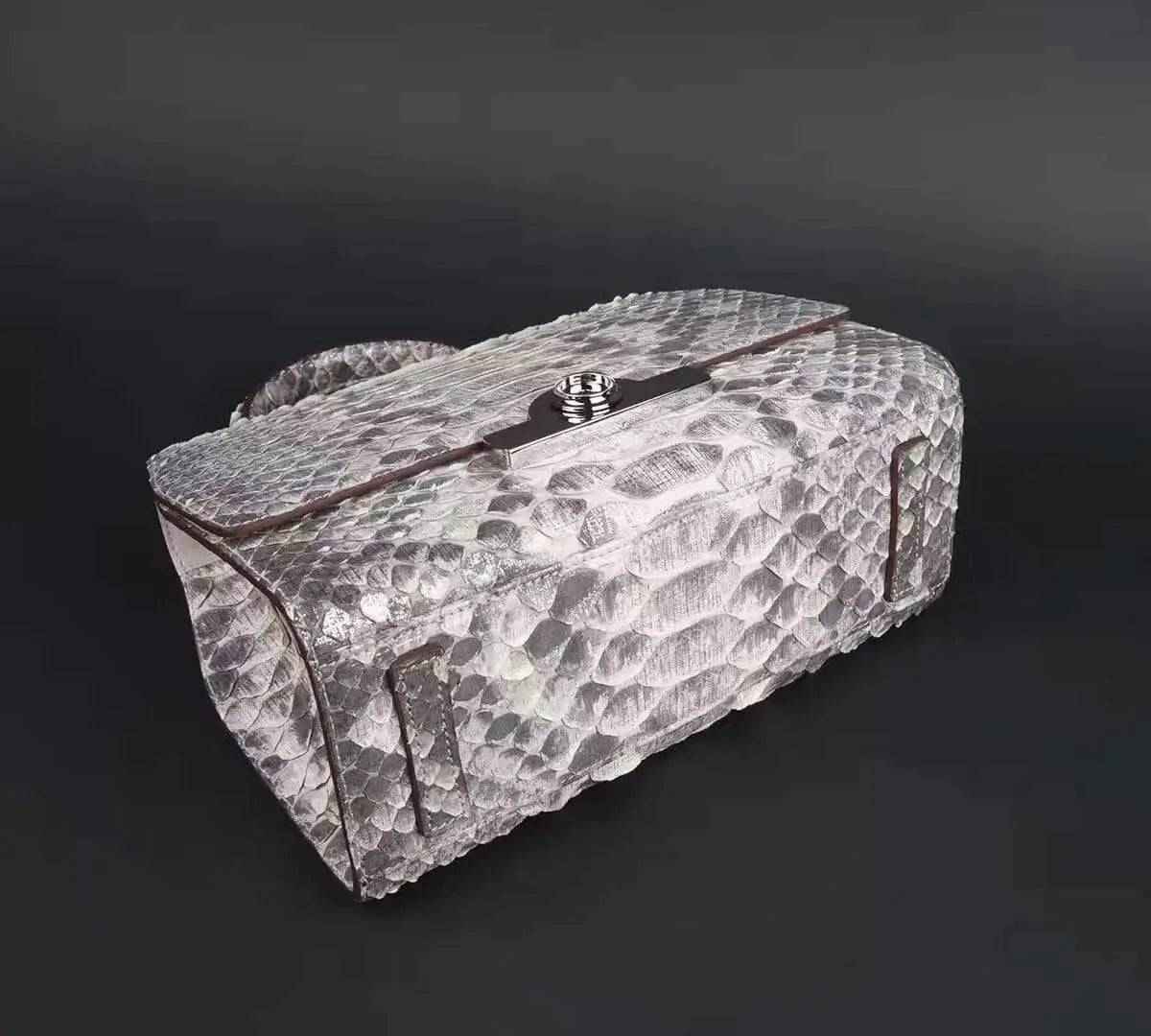 Womens Python Leather Top Handle Satchel Bag