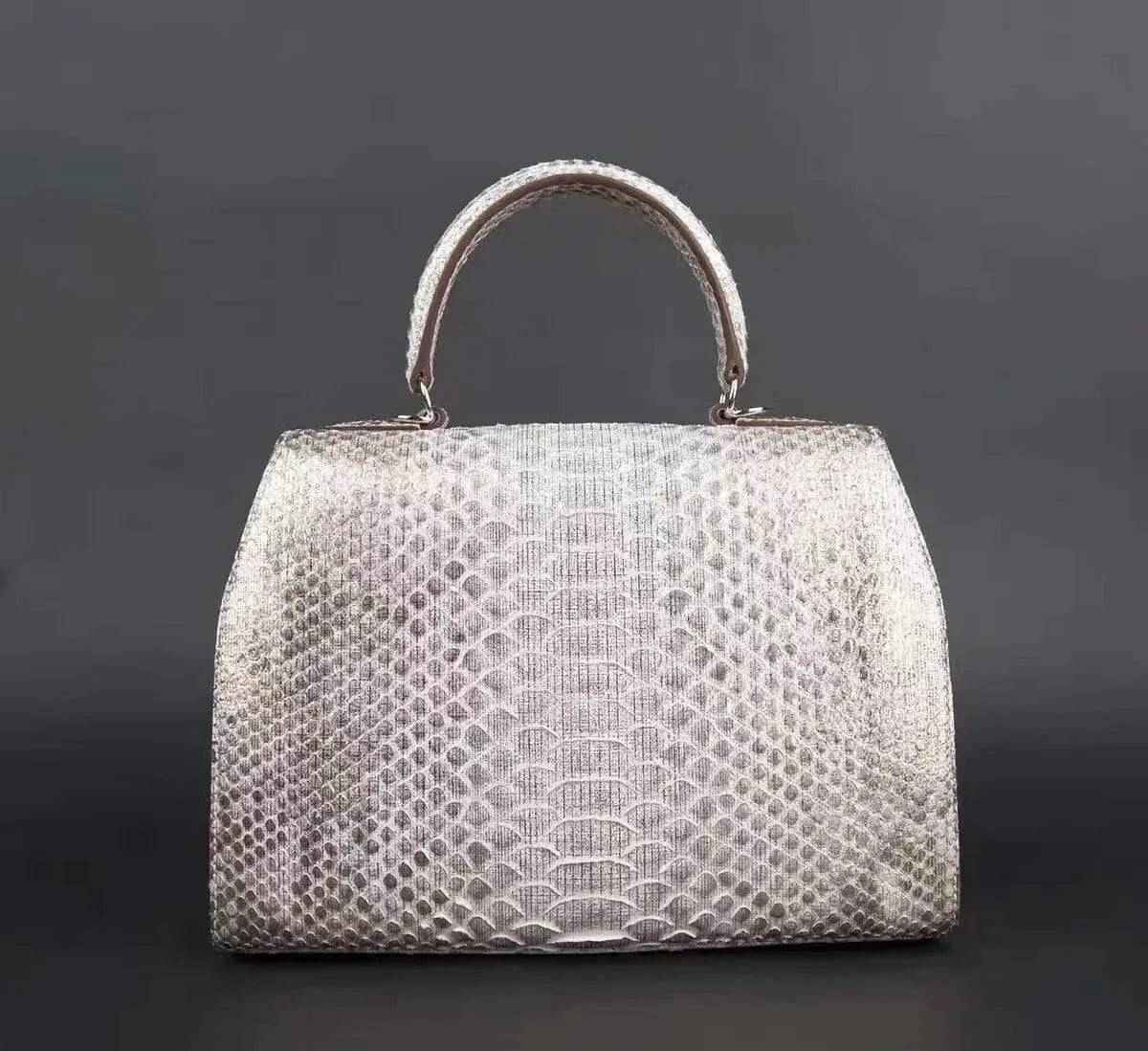 Womens Python Leather Top Handle Satchel Bag