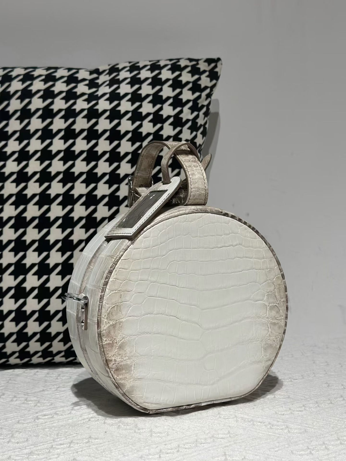 Crocodile Apple Bag , Himalaya White Crocodile Leather Round Circle Apple Bag