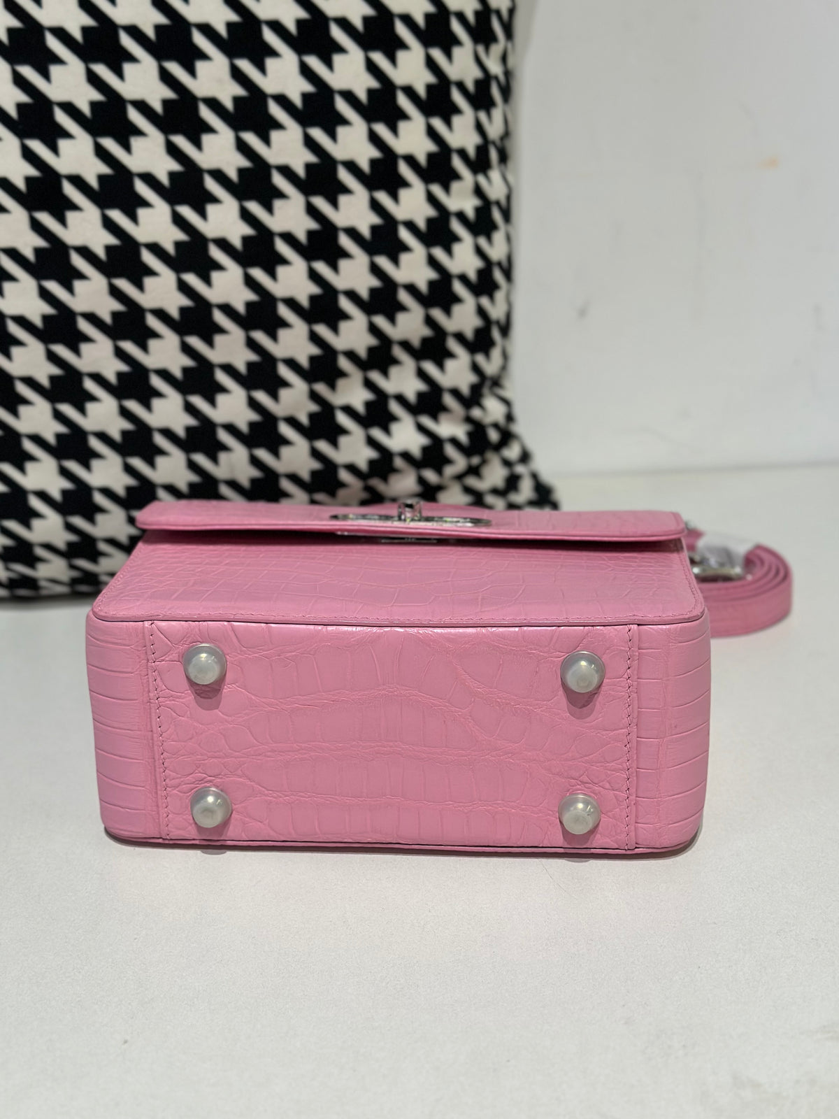 Crocodile Leather Top Handle Cross Body Bag