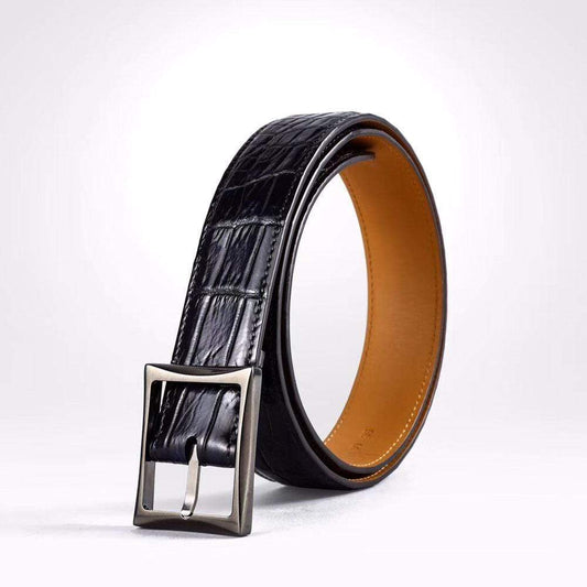 Belt da uomo vintage in vera pelle di coccodrillo, lato singolo con fibbia in acciaio inox