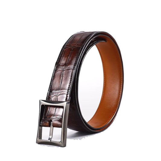 Cintura da uomo vintage in vera pelle di coccodrillo, lato singolo con fibbia in acciaio inox
