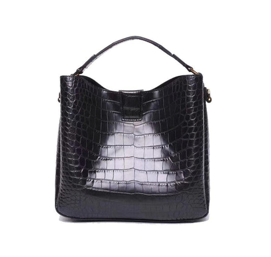 Black Crocodile Leather Medium Hobo Bag & Purse For Women