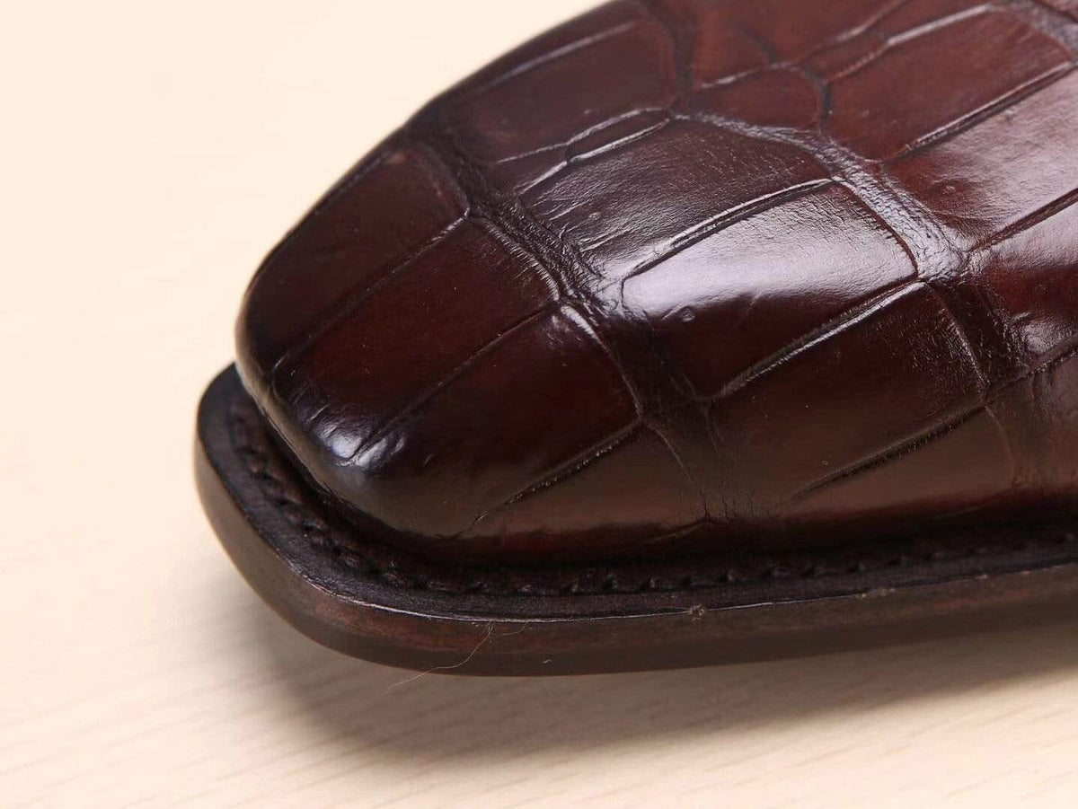 Crocodile Shoes Brown Mens Shoes Crocodile Belly Leather Monk Double Strap Dress Shoes,Goodyear Sole
