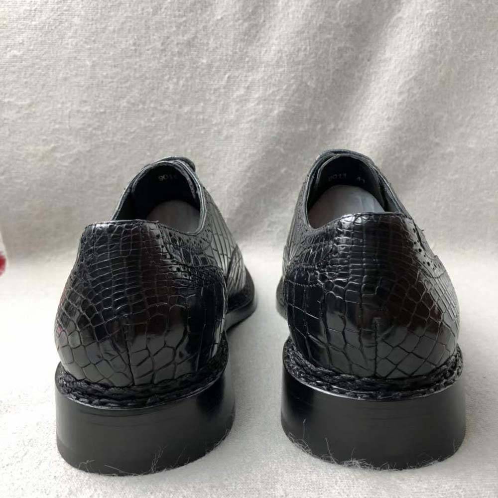 Crocodile Shoes Men's Crocodile Leather Brogue Norwegian Stitch Lace-Up Business Shoes
