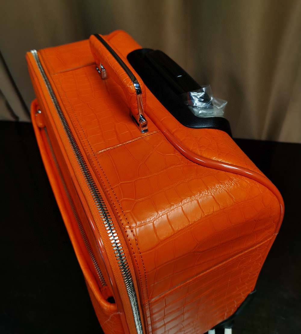 Bagaglio a mano mini in pelle di coccodrillo, 15 in, arancione