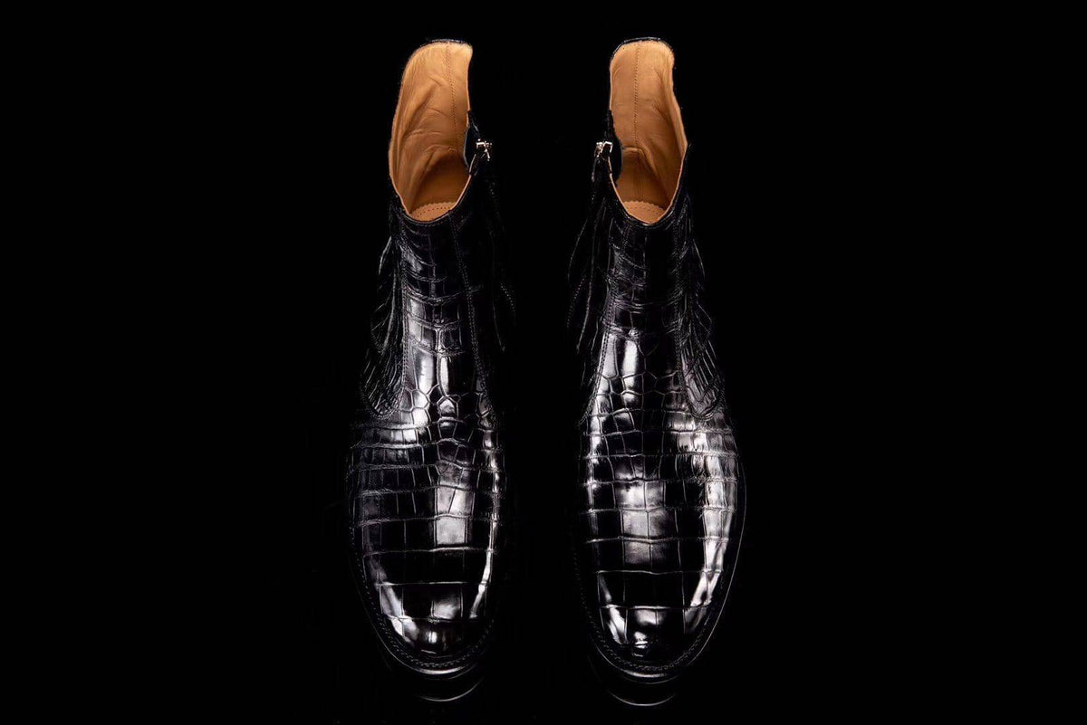 Crocodile Shoes Crocodile Leather Side-Zip Ankle Boots