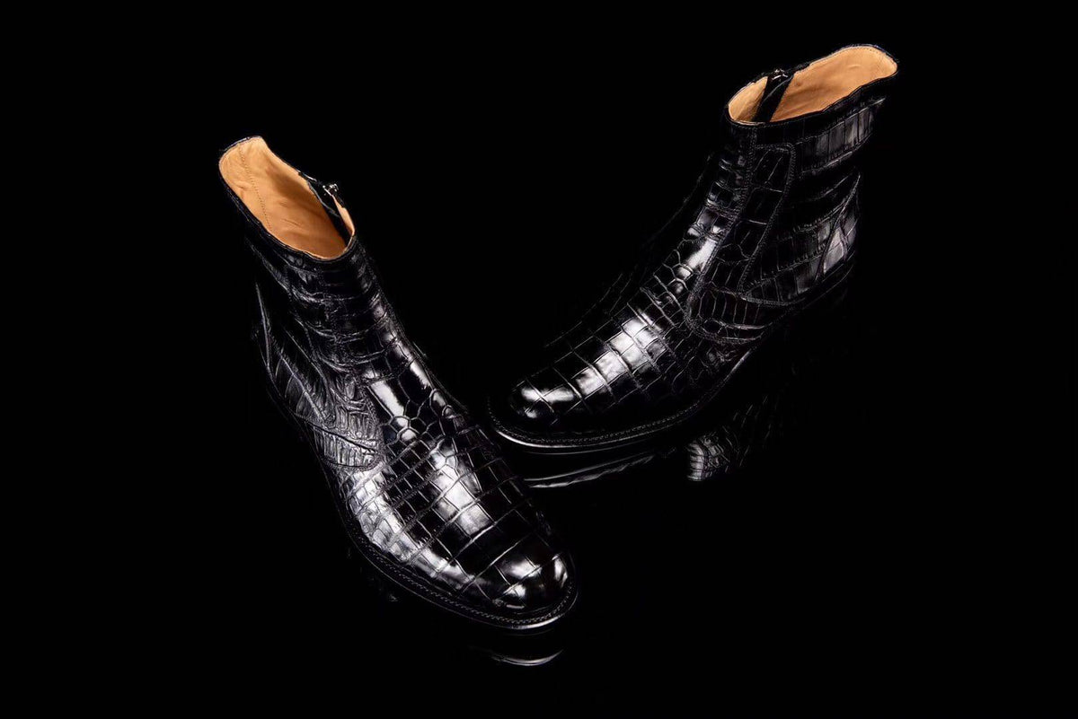 Crocodile Shoes Crocodile Leather Side-Zip Ankle Boots