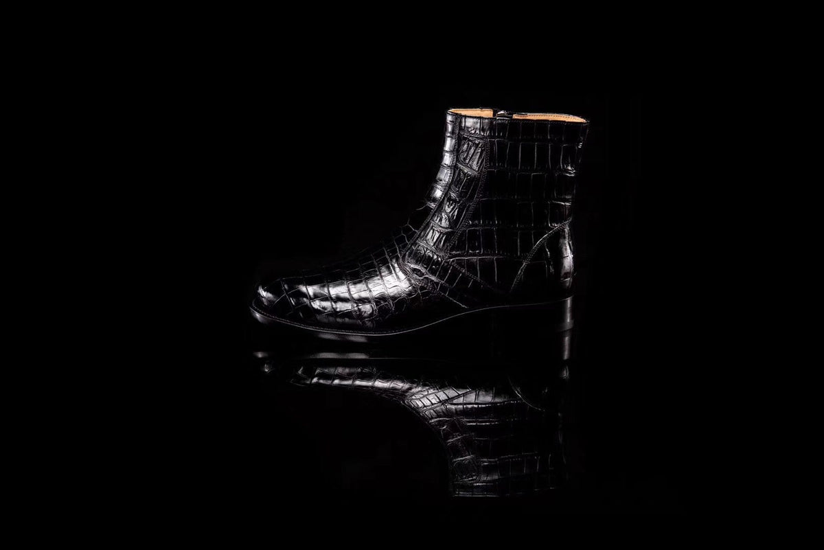 Crocodile Shoes Crocodile Leather Side-Zip Ankle Boots
