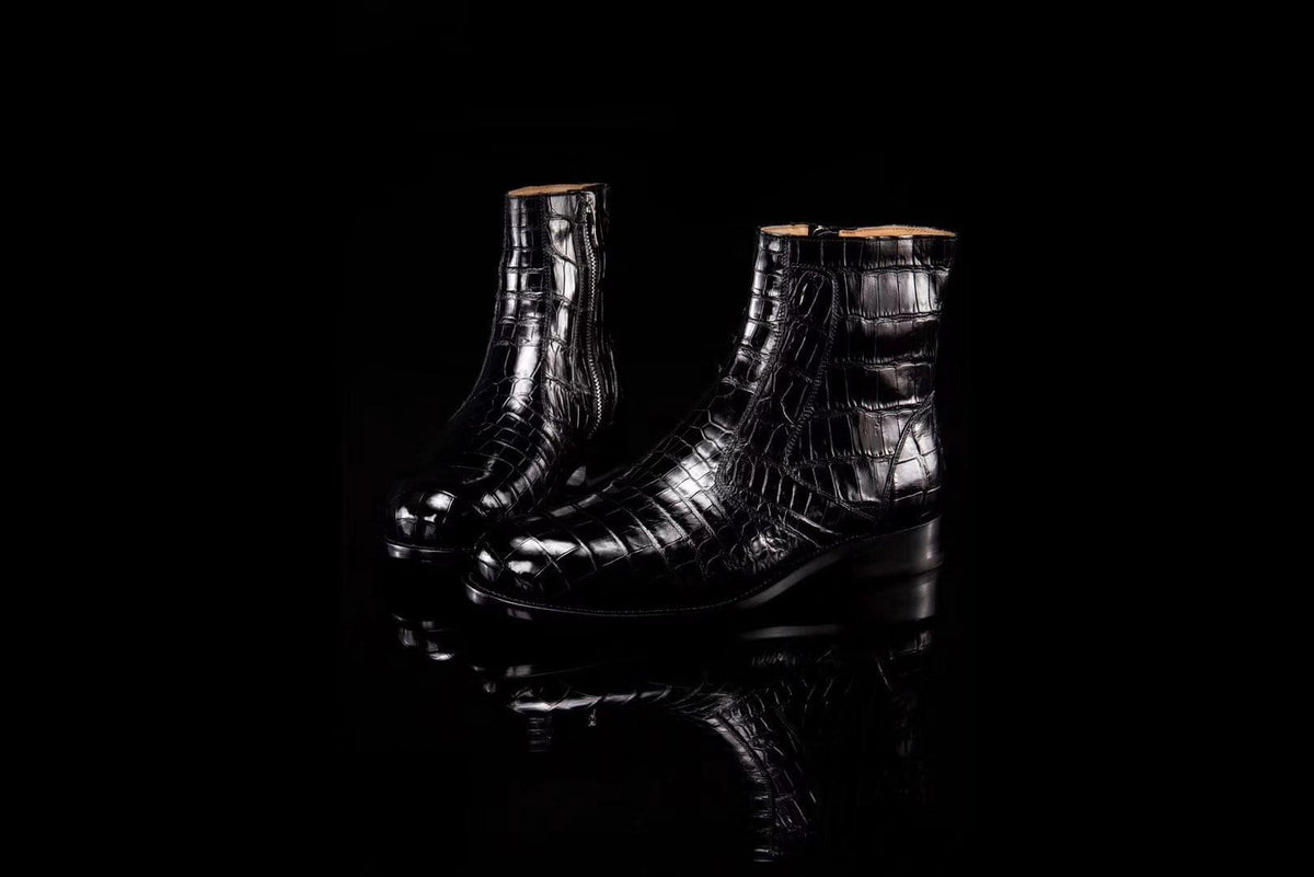 Crocodile Shoes Crocodile Leather Side-Zip Ankle Boots