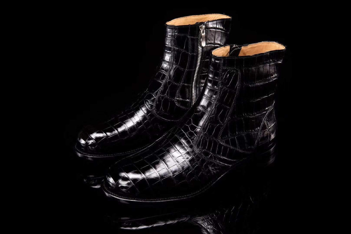 Crocodile Shoes Crocodile Leather Side-Zip Ankle Boots