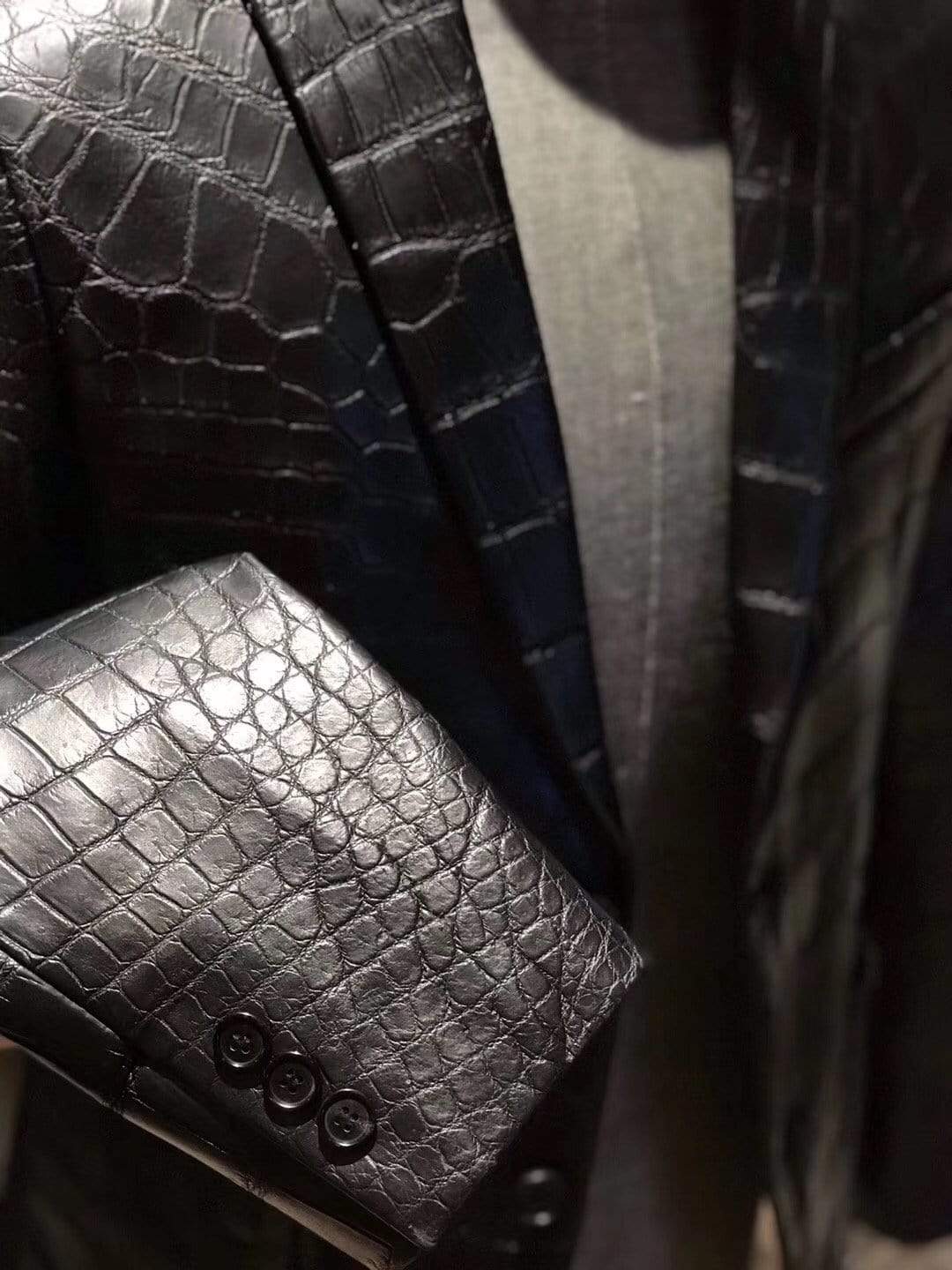 Preorder Nubuck Crocodile Leather Blazer Navy