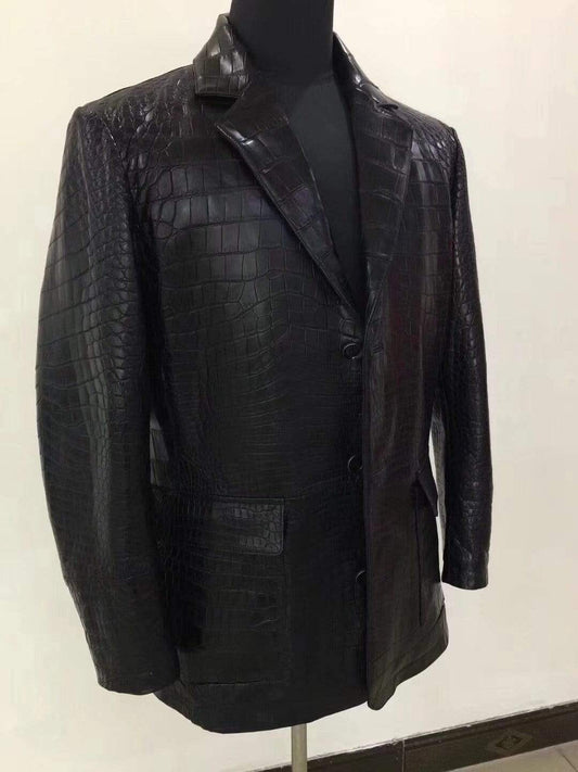 Preorder Nubuck Crocodile Leather Blazer Navy