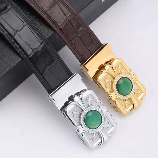 Crocodile Skin Leather Belt With Stone 4260