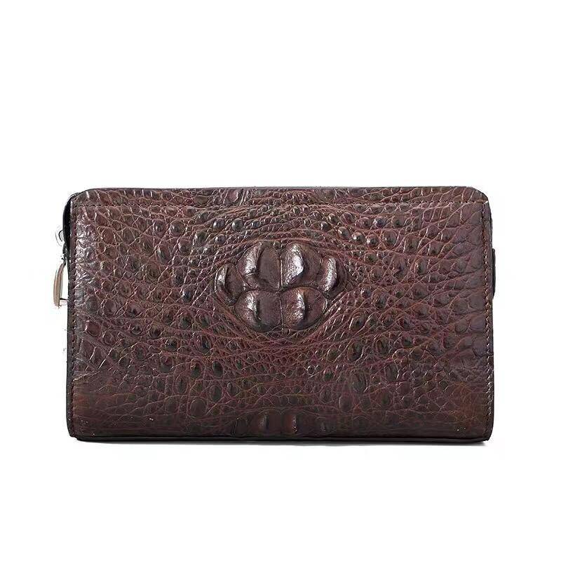 Portafoglio business con chiusura a codice in pelle effetto coccodrillo, con cinturino da polso, per carte di credito e contanti, borsa clutch