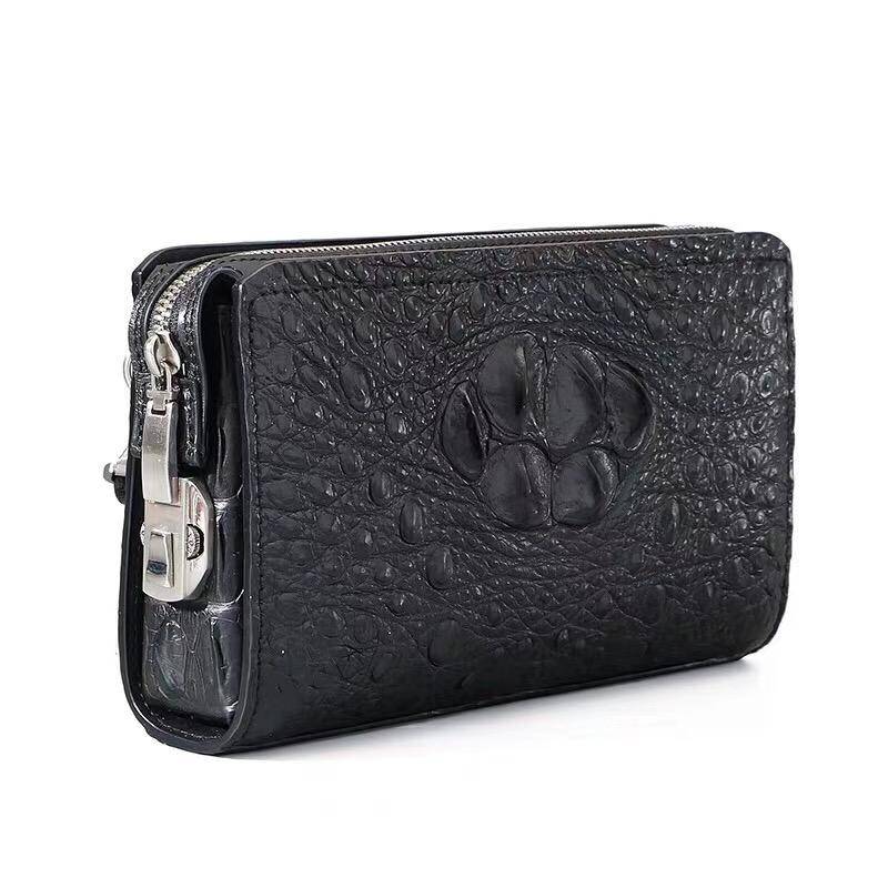 Portafoglio in pelle effetto coccodrillo con chiusura a codice e cinturino da polso, per carte di credito, contanti e come pochette