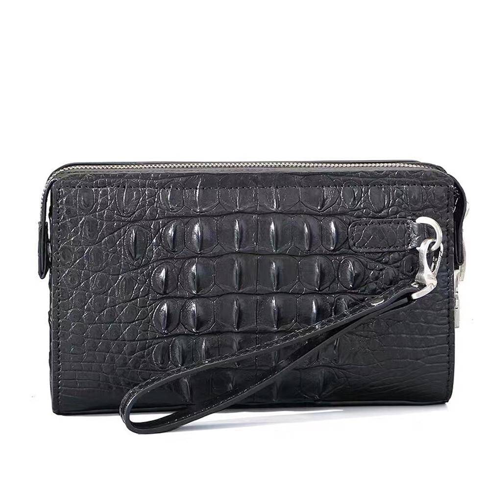 Portafoglio business in pelle effetto pelle di coccodrillo con chiusura a codice, cinturino da polso, tasche per carte di credito e contanti, clutch bag