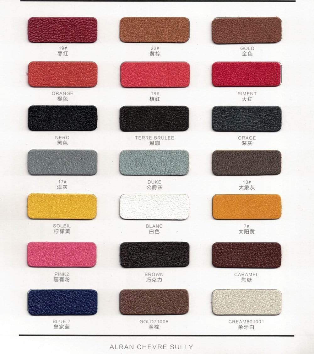 France Alran chevre leather swatch in various colorways, showcasing luxurious exotic skin leather textures and shades.