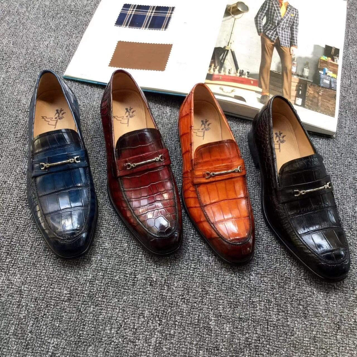 Scarpe in coccodrillo Scarpe in vera pelle di pancia di coccodrillo Mocassini da uomo Scarpe da guida slip-on Scarpe basse casual con dettaglio brogue (Tuscania)