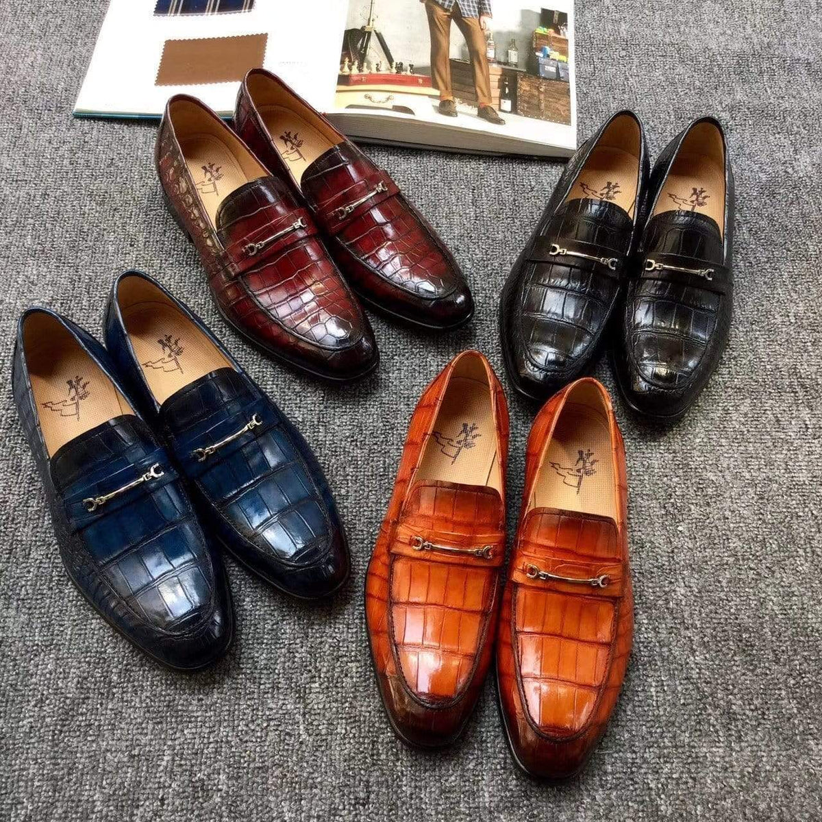 Crocodile Shoes Scarpe in vera pelle di pancia di coccodrillo, mocassini da uomo slip-on da guida, scarpe casual basse con dettaglio brogue (Tuscania)