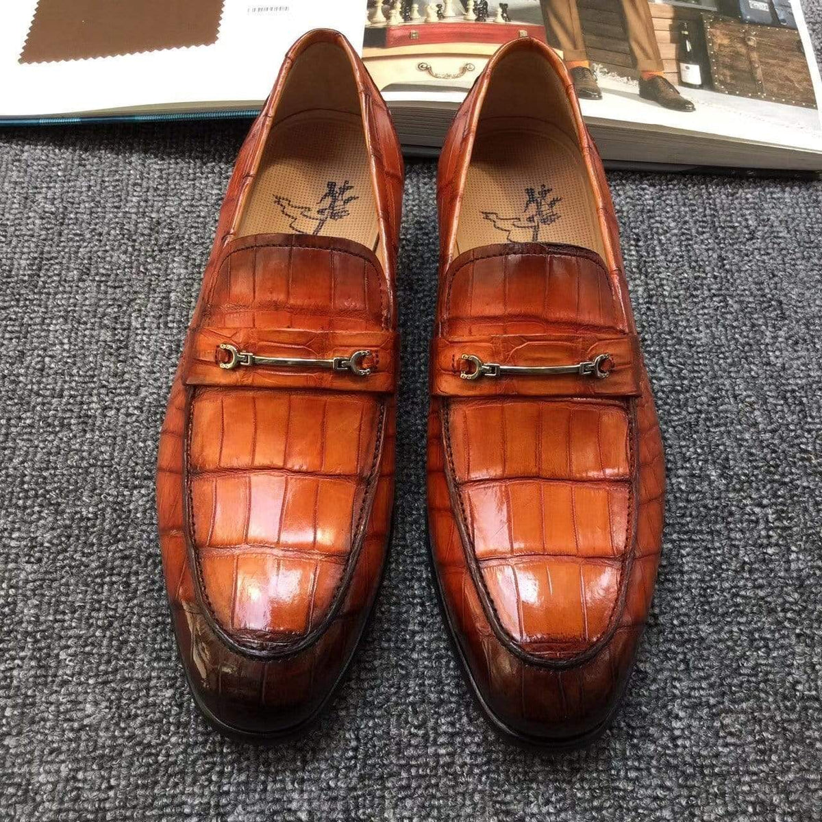 Scarpe Crocodile in vera pelle di ventre di coccodrillo, mocassini da uomo slip-on da guida, scarpe casual basse con dettaglio brogue (Tuscania)