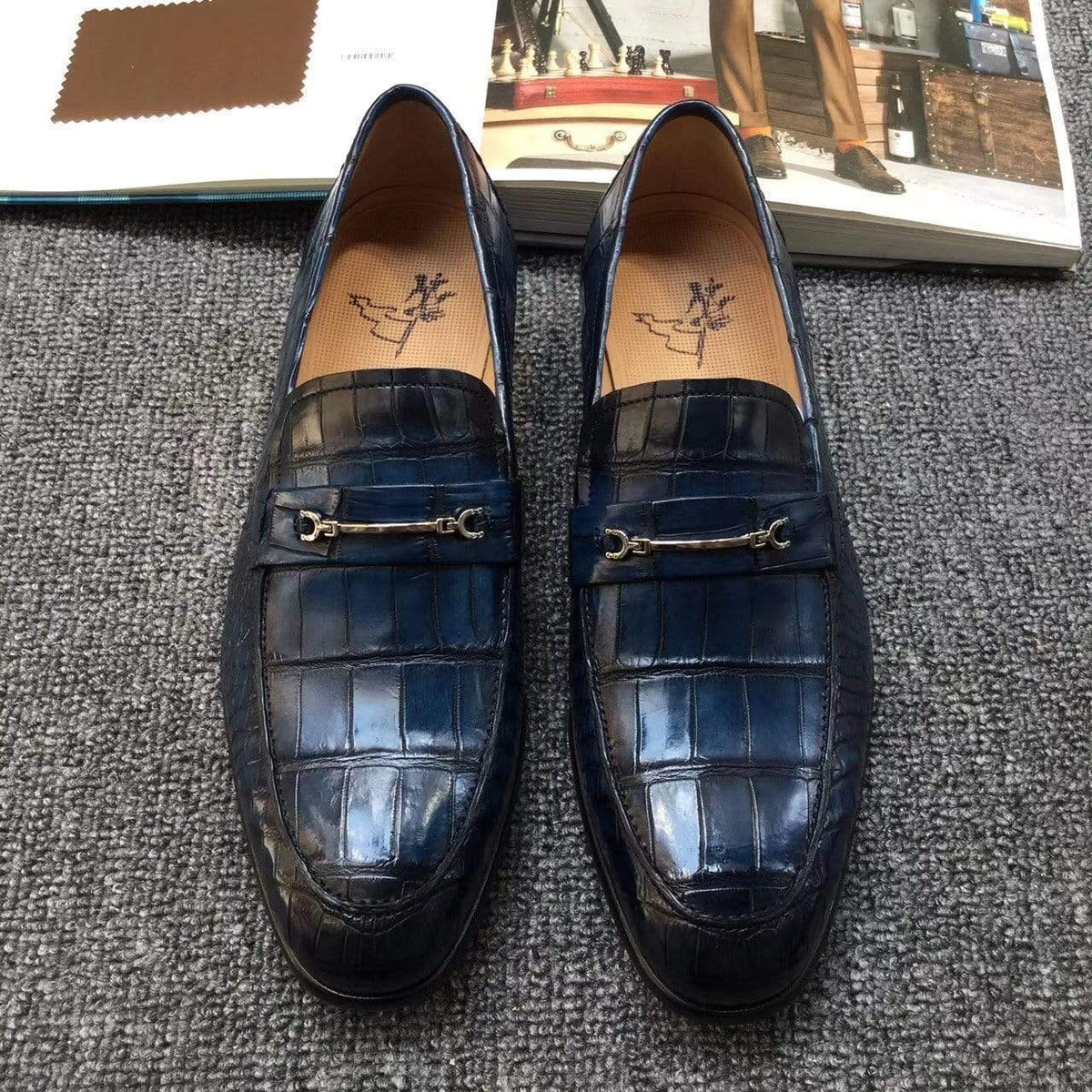 Crocodile Shoes Scarpe in vera pelle di ventre di coccodrillo da uomo mocassini slip-on da guida casual con dettaglio brogue (Tuscania)