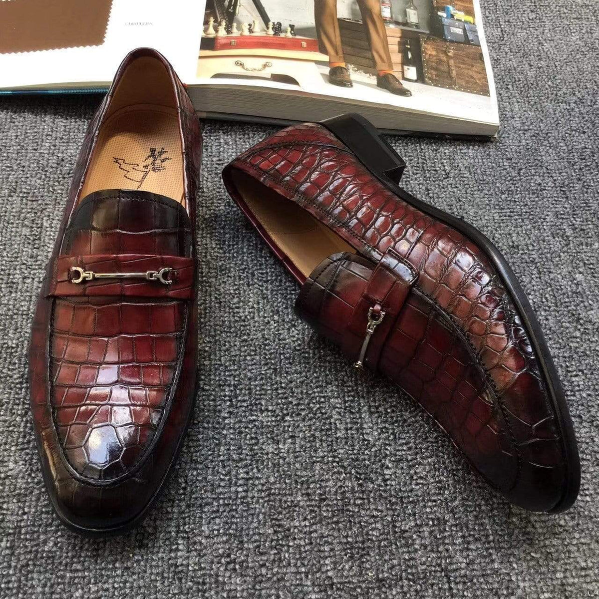 Scarpe in vero cuoio di pancia di coccodrillo Crocodile, mocassini da uomo slip-on da guida, scarpe casual basse con dettagli brogue (Tuscania)