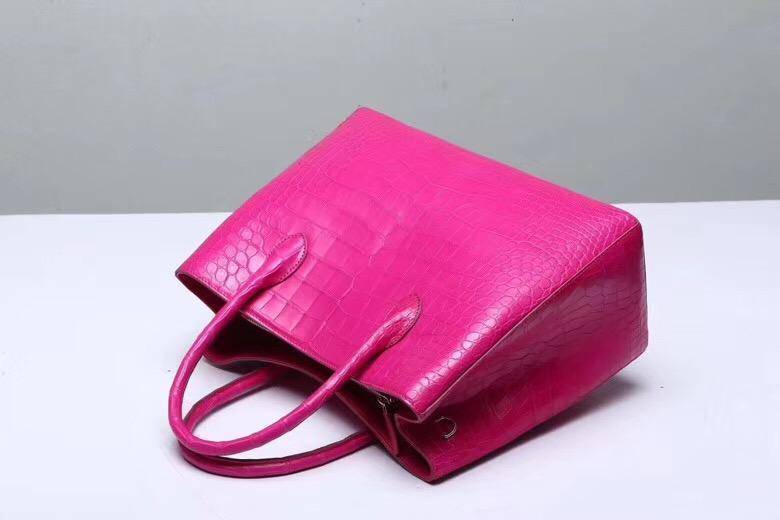 Borse con manico superiore in vera pelle di pancia di coccodrillo per donna, pesca, 35cm