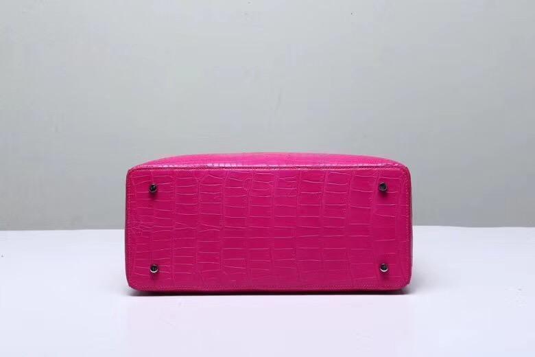 alt
Borse con manico superiore in vera pelle di ventre di coccodrillo per donna, color pesca, 35cm