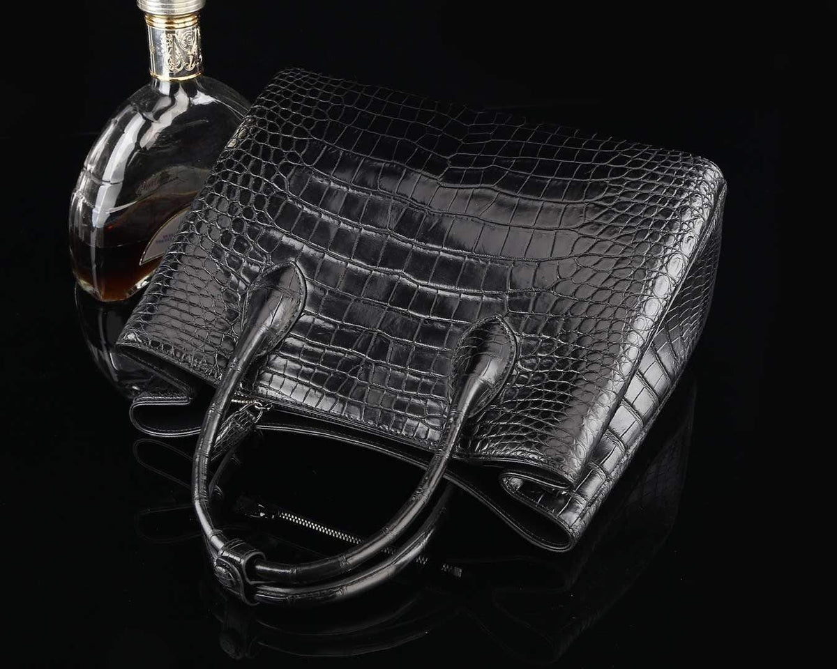 Genuine Crocodile Leather Top Handle Tote Handbag 33cm
