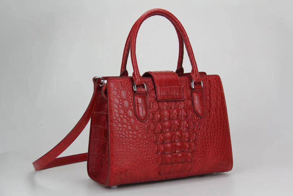 Genuine Crocodile Leather Top Handle Tote Handle Bag Red