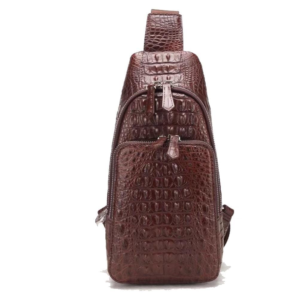 Genuine Crocodile Leather Chest Bag,Men Crossbody Sling Backpack Outdoor Shoulder Travel One Shoulder Daypack