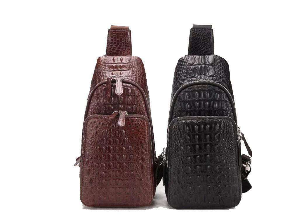 Genuine Crocodile Leather Chest Bag,Men Crossbody Sling Backpack Outdoor Shoulder Travel One Shoulder Daypack