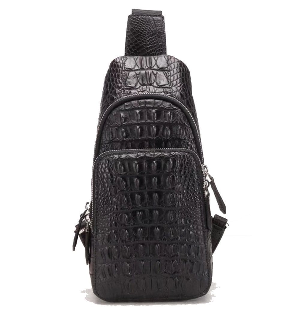 Genuine Crocodile Leather Chest Bag,Men Crossbody Sling Backpack Outdoor Shoulder Travel One Shoulder Daypack