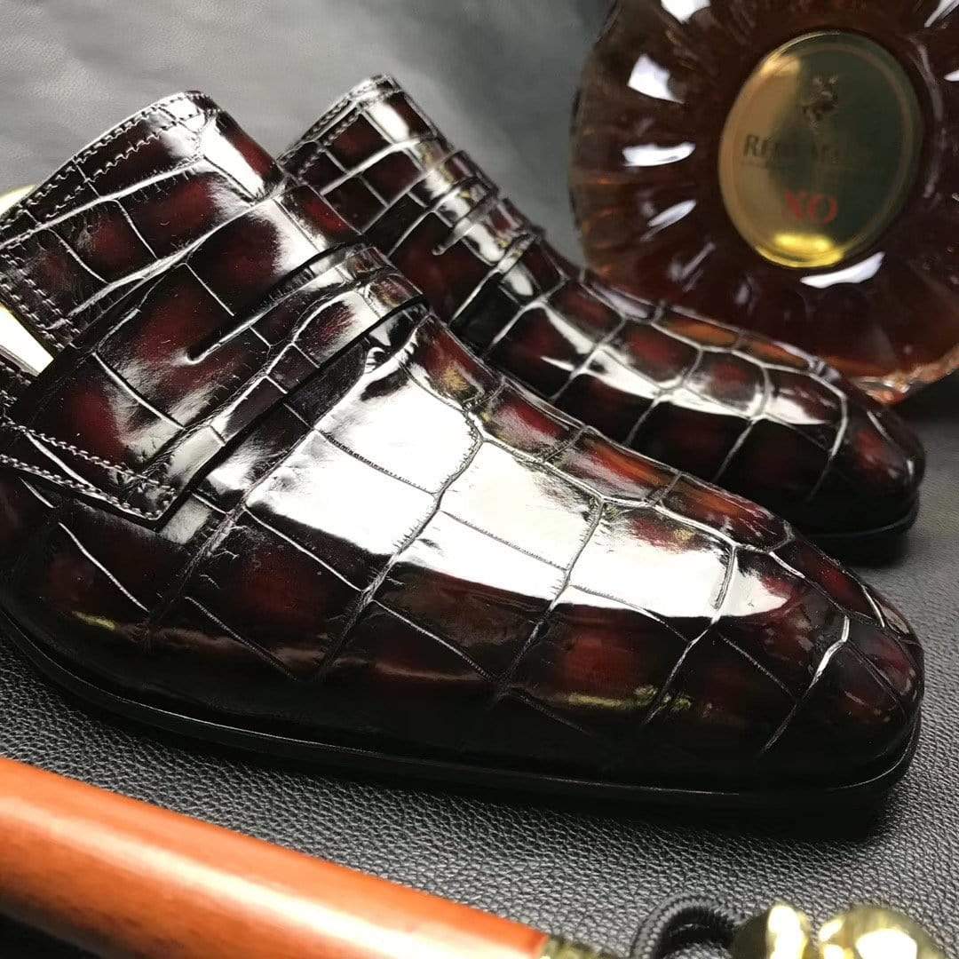 Crocodile Shoes Genuine Crocodile Leather Penny Casual Loafers Slip-On Slippers