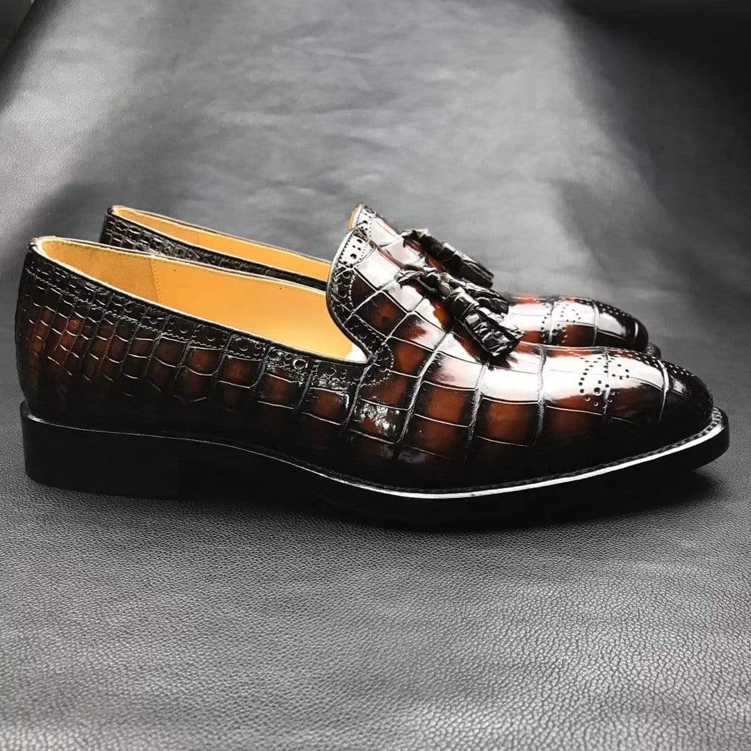 Crocodile Shoes Genuine Crocodile Leather Penny Casual Tassel Loafers Brogue Shoes