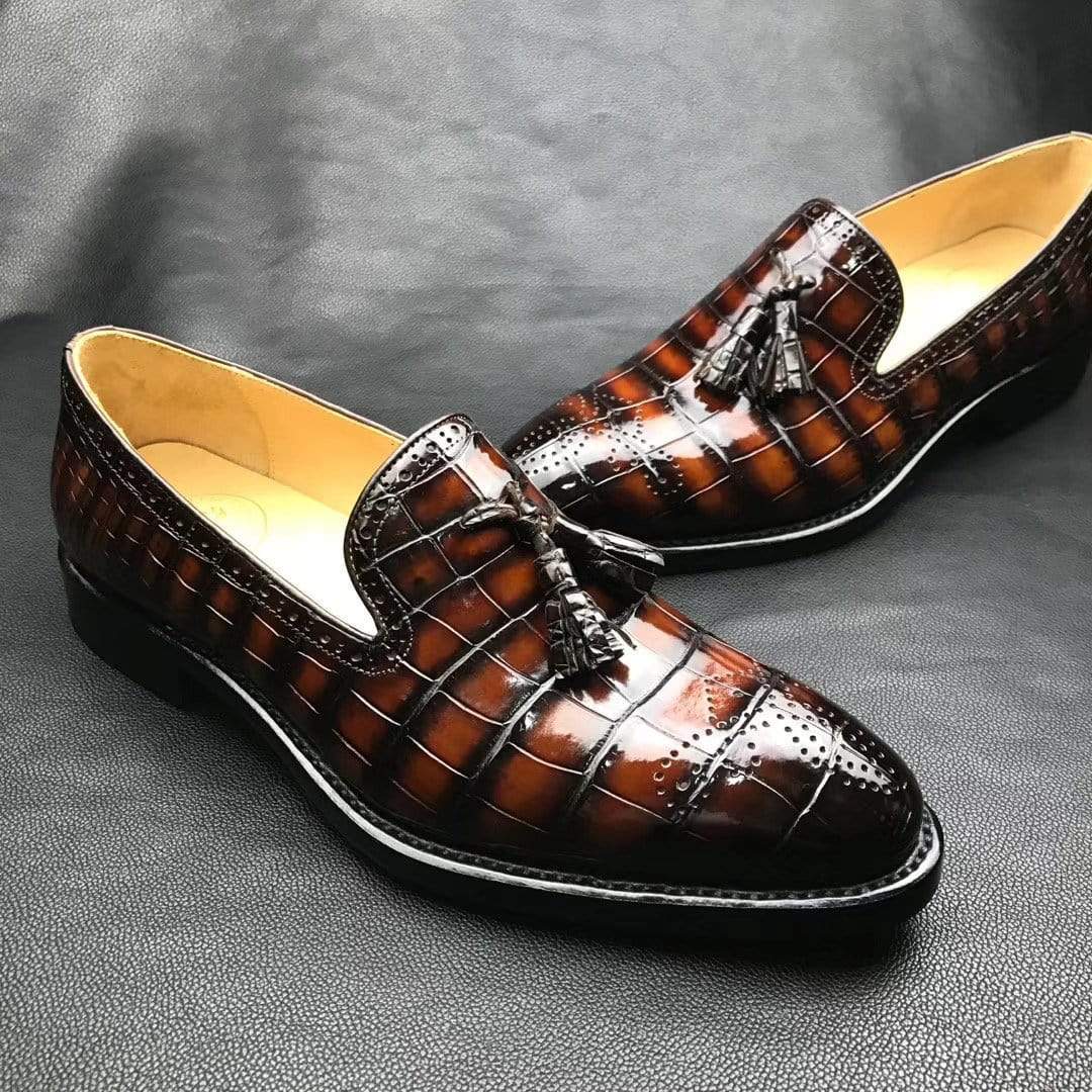 Crocodile Shoes Genuine Crocodile Leather Penny Casual Tassel Loafers Brogue Shoes