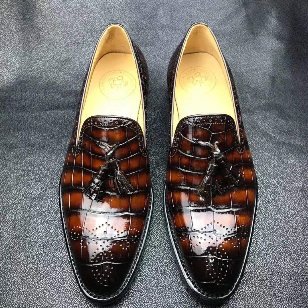 Crocodile Shoes Genuine Crocodile Leather Penny Casual Tassel Loafers Brogue Shoes