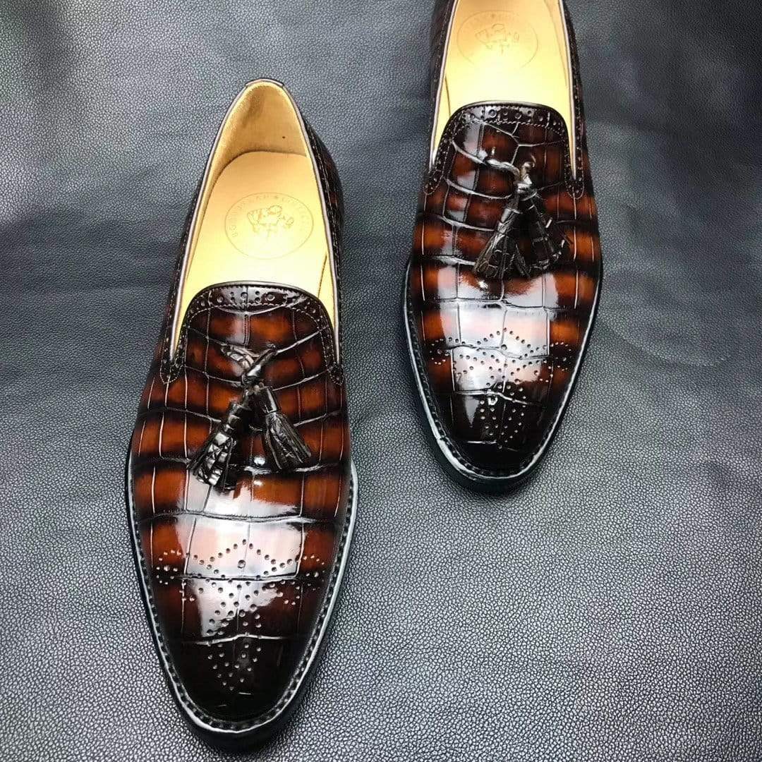 Crocodile Shoes Genuine Crocodile Leather Penny Casual Tassel Loafers Brogue Shoes