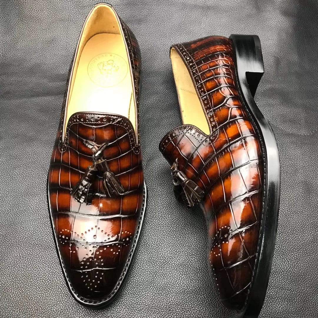Crocodile Shoes Genuine Crocodile Leather Penny Casual Tassel Loafers Brogue Shoes