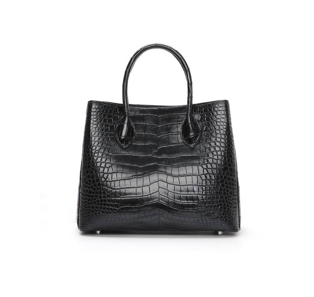 Genuine Crocodile Leather Top Handle Satchel Handbag Shoulder Bag Tote Purse Messenger Bags 33cm Black