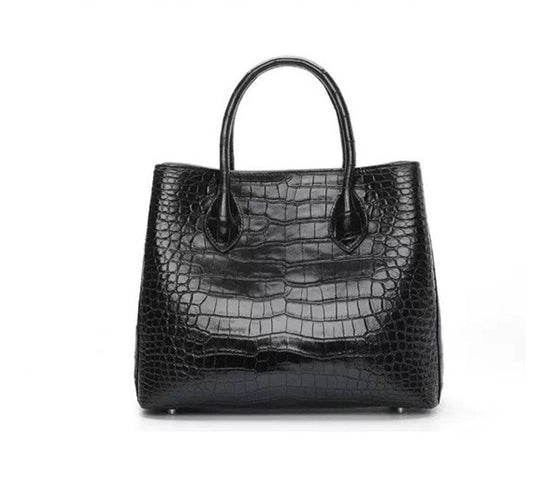Genuine Crocodile Leather Top Handle Satchel Handbag Shoulder Bag Tote Purse Messenger Bags 33cm Black