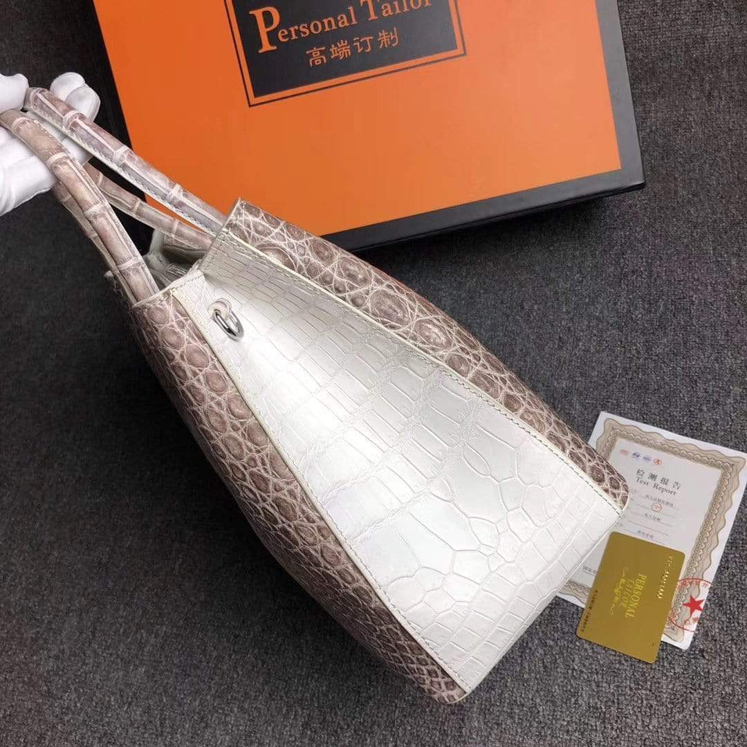 Genuine Crocodile Leather Womens Tote Shoulder Bag Himalaya White 30cm